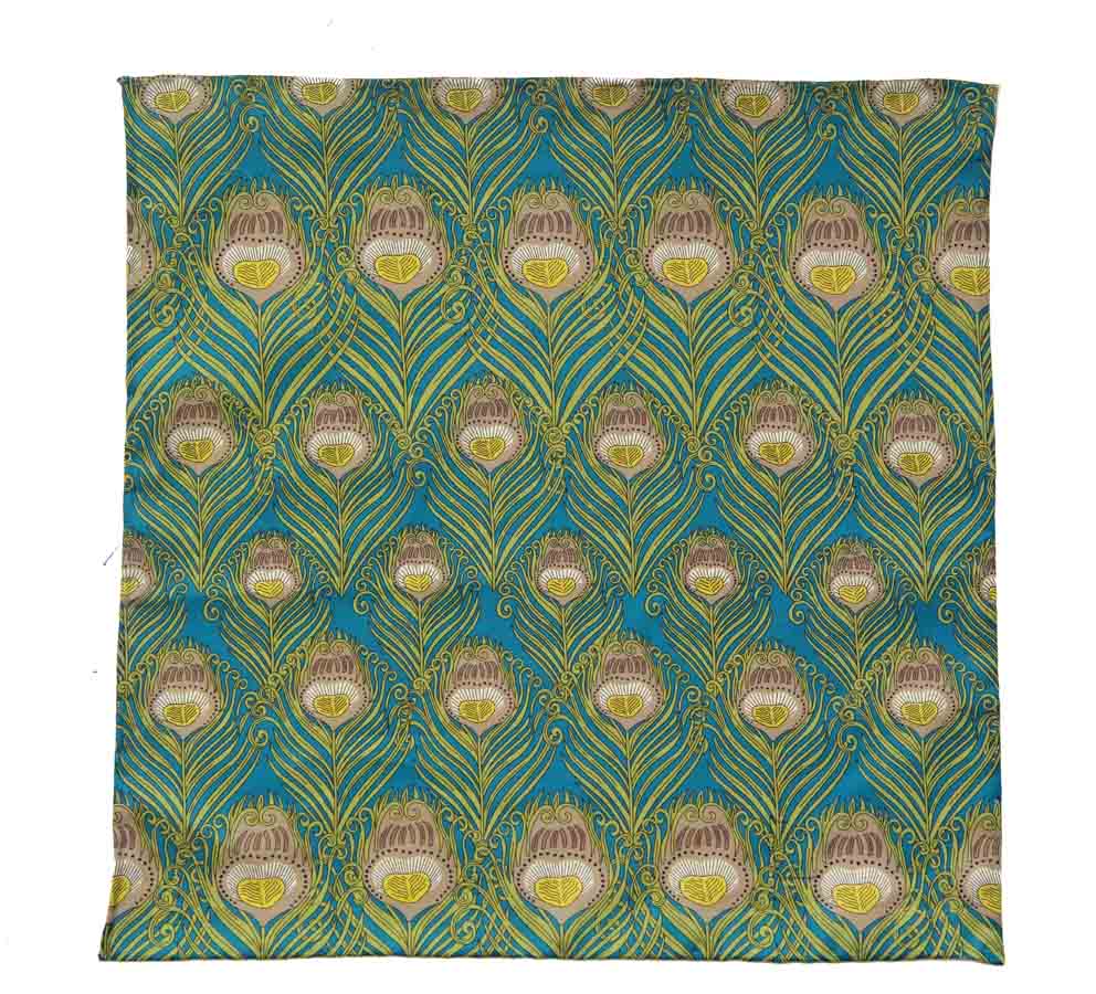 Hand Stitched Lawn Cotton Pocket Square Rolled Hem Caesar Peacock Motif Pattern Men's