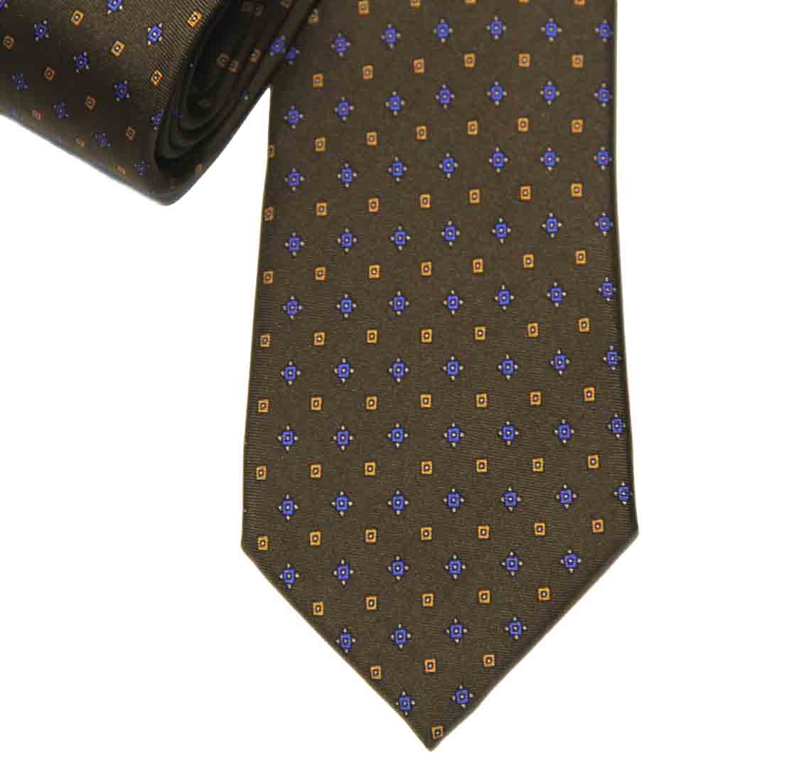 Hugh Parsons Italian Silk Tie Brown Blue Orange Geometric Men's