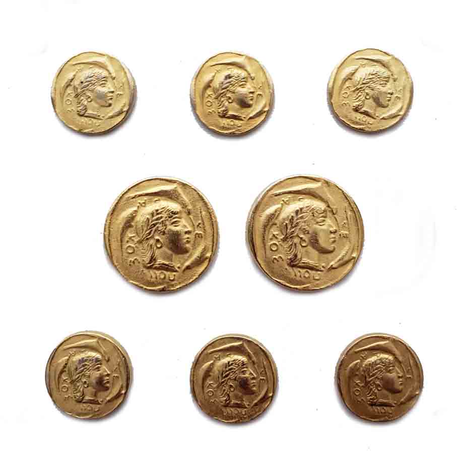 Vintage Lands' End Blazer Buttons Set Gold Brass Decadrachm Syracuse Coin Pattern Men's
