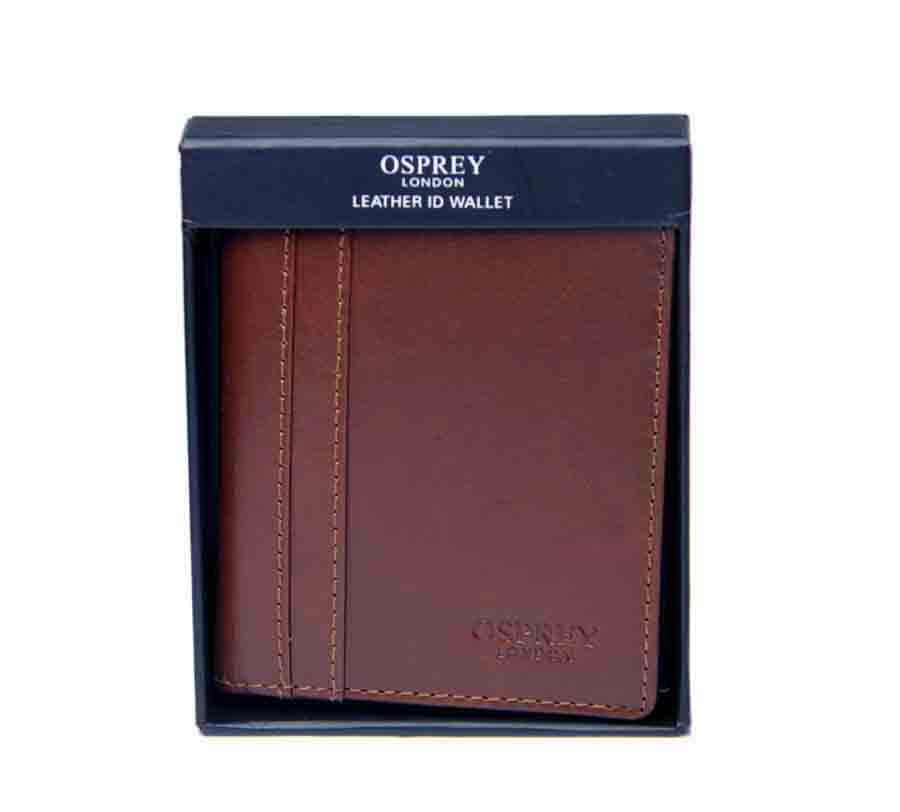Osprey London Felix Glazed Calf Leather ID Wallet Brown Bifold Men's