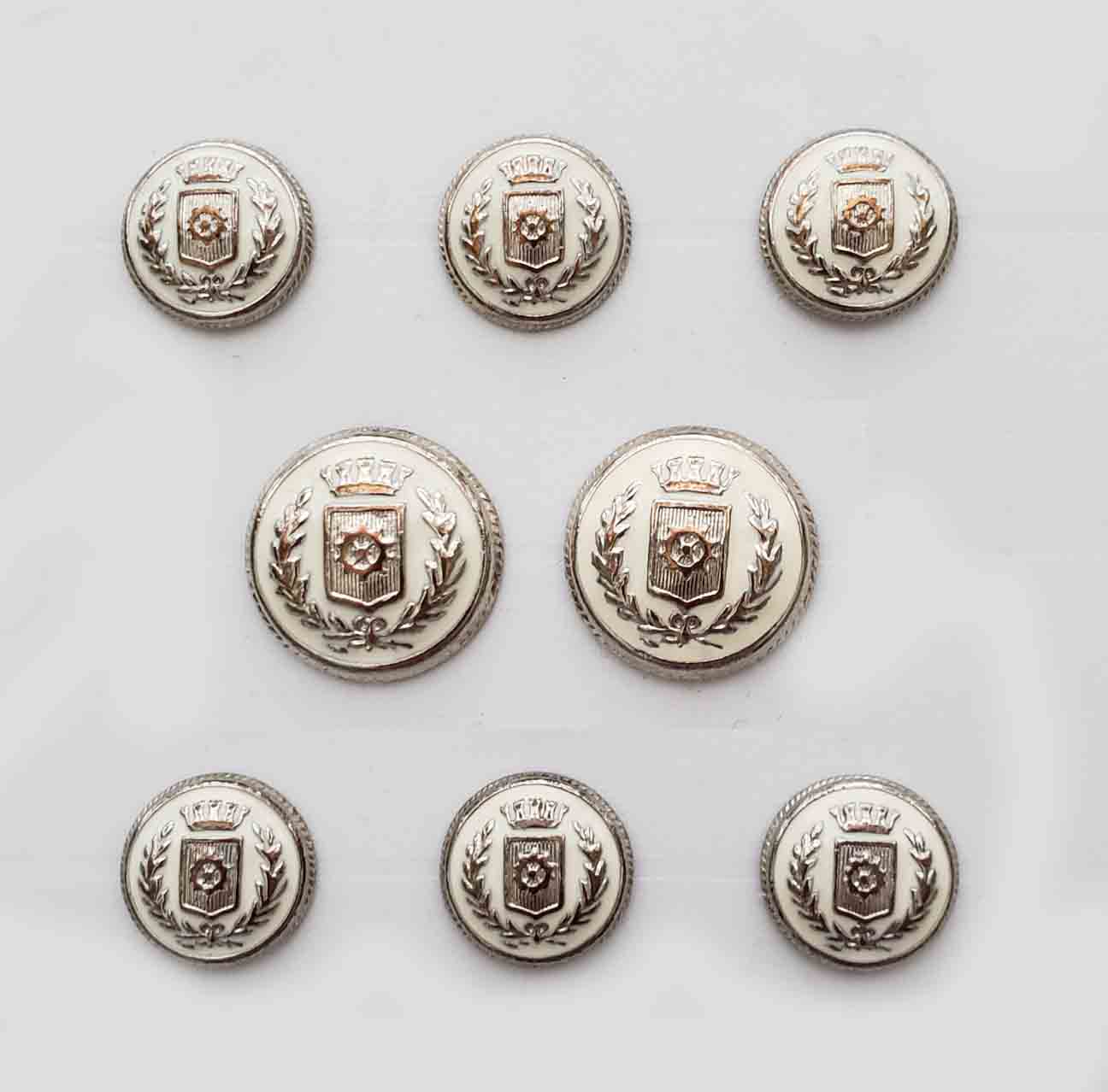 Vintage Pal Zileri White Silver Gold Semi Dome Blazer Buttons Set Metal Men's