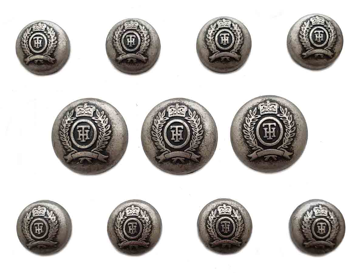 Vintage Tommy Hilfiger Semi-Dome Blazer Buttons Set Gray TH Monogram Metal