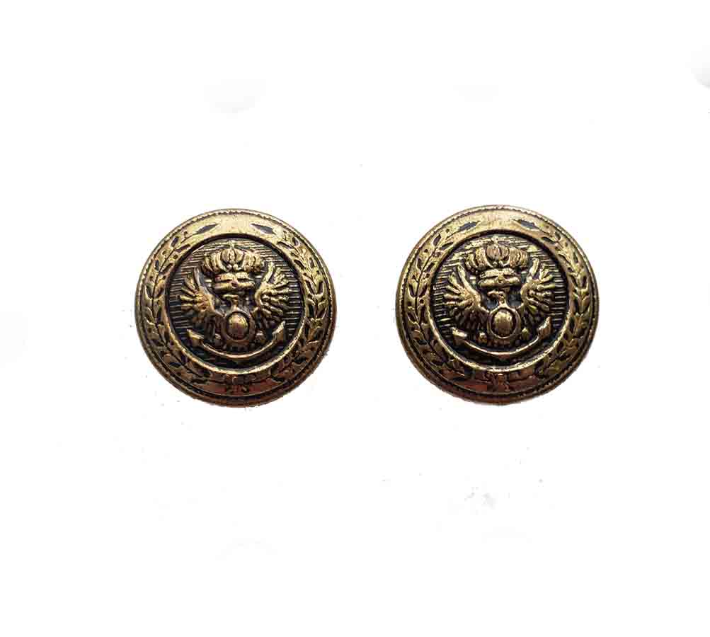 Two Waterbury Blazer Buttons Set Antique Gold Brown Eagle Crown Anchor Brass