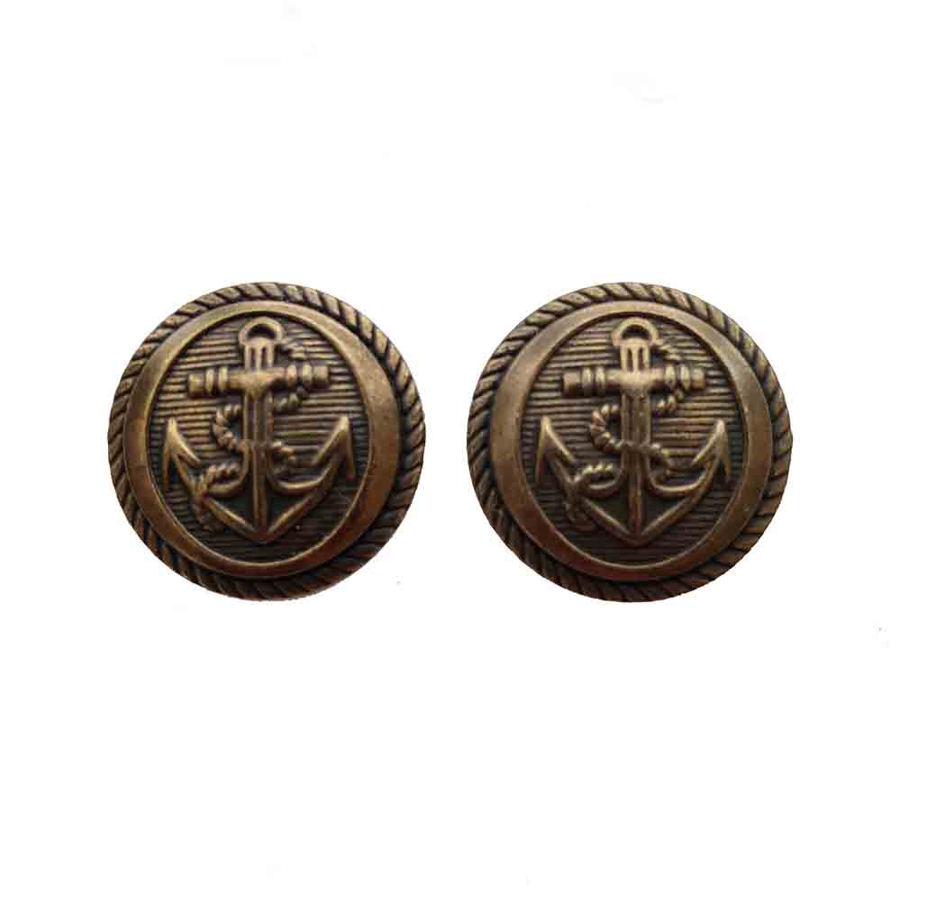 Two Vintage Lands' End Blazer Buttons Antique Gold Brown Brass Nautical Anchor Pattern Semi-dome Men's