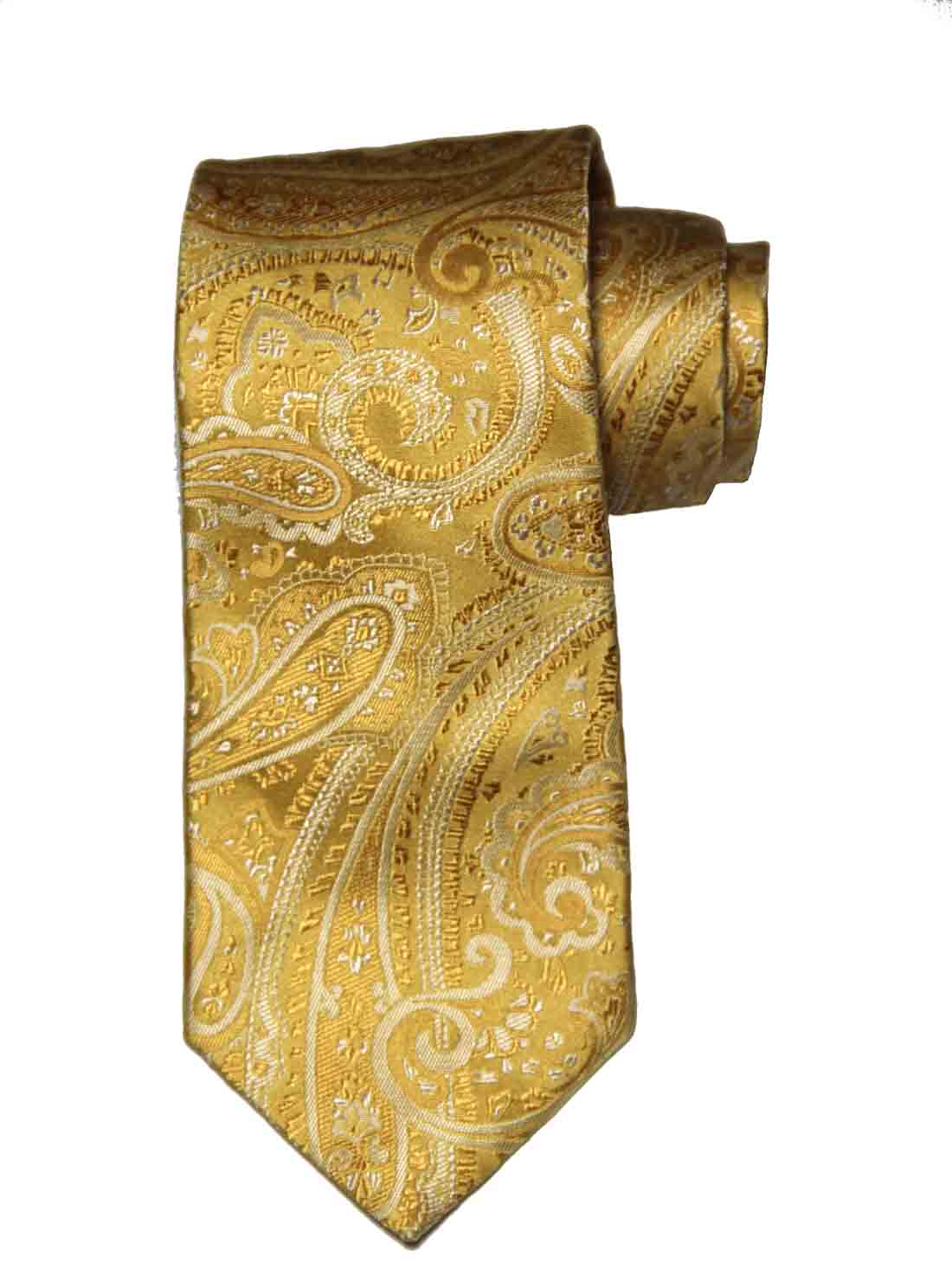 Daniel Cremieux Tie Yellow White Paisley Silk Hand Made Men's