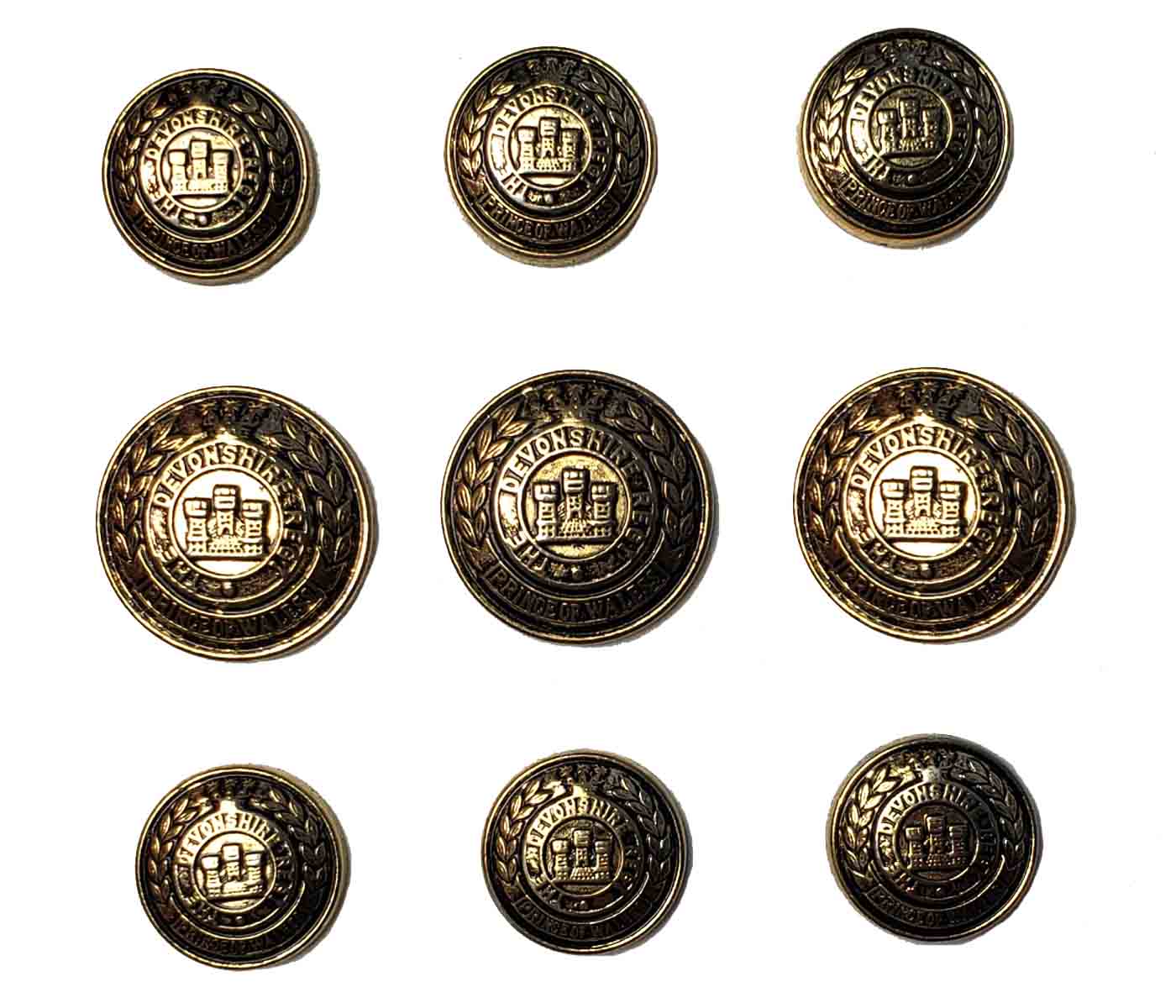 Vintage Devonshire Prince of Wales Blazer Buttons Set Antique Gold Brass Men's