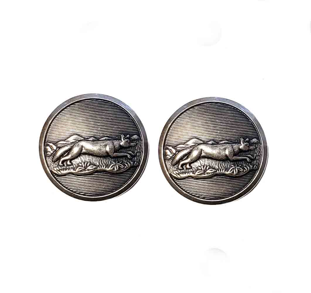 Two NEW Fox Pattern Blazer Buttons Silver Gray Metal Shank Men's