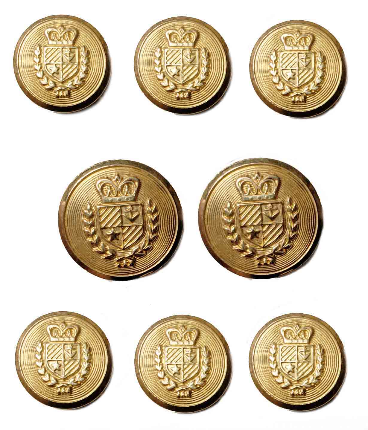 Vintage Jos A Bank by Waterbury Blazer Buttons Set Gold Brass Crown Shield Laurel