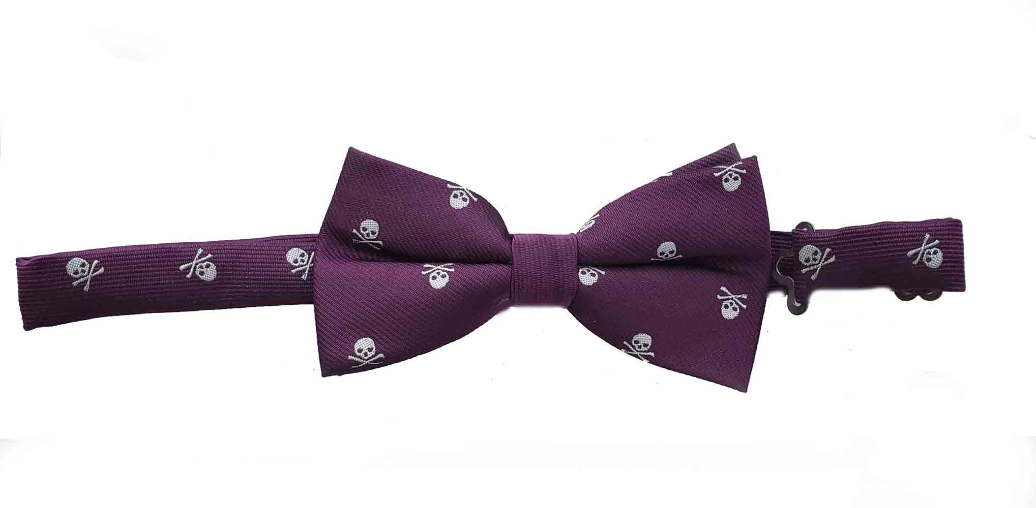 Gascoigne Bow Tie Skull Crossbones Pattern Purple White Pre-Tied Men's OS