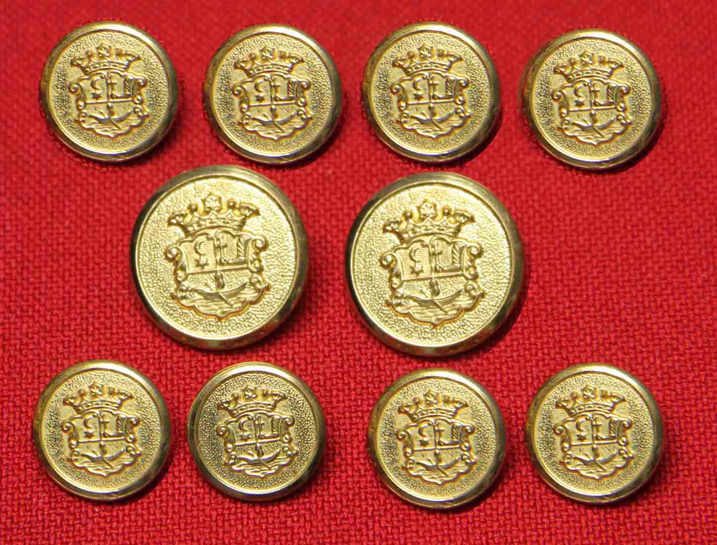 Vintage Palm Beach Blazer Buttons Gold Brass Shank Crown Shield Men's