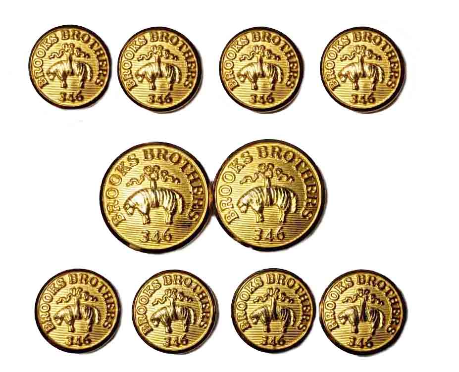 Vintage Brooks Brothers Waterbury Blazer Buttons 10 Piece Set Gold Brass Golden Fleece Emblem Men's