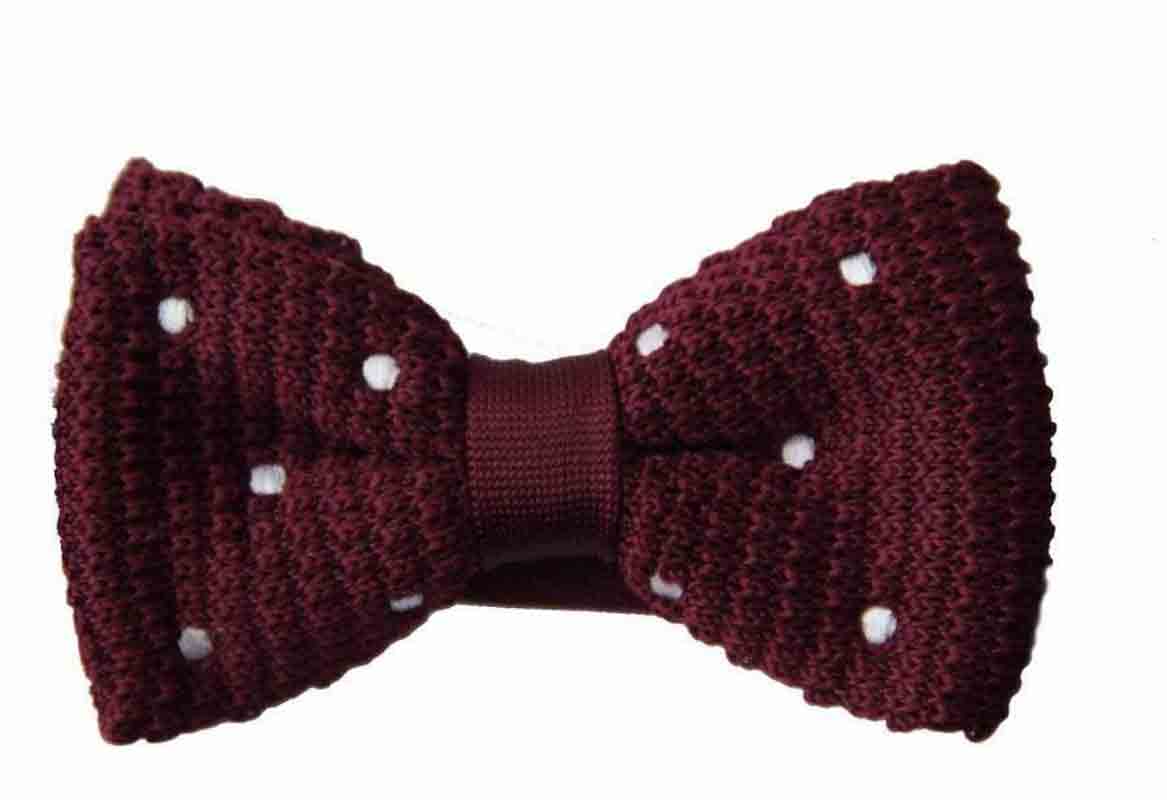 Burgundy White Polka Dot Bow Tie Knit Pre-Tied Men's OS