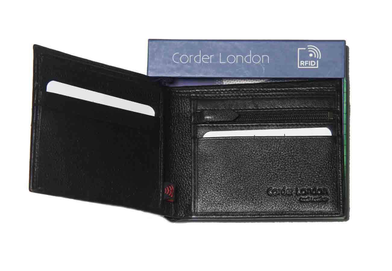 Corder London Leather Wallet Black RFID Blocking Bifold Men's