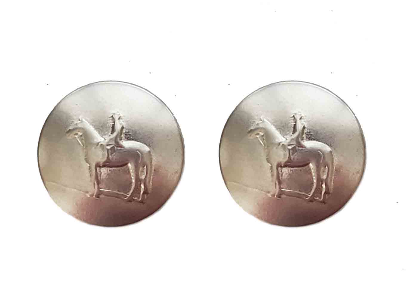 Two Equestrian Horseman Blazer Buttons Western Silver Semi-Dome Shank Back Metal Men's
