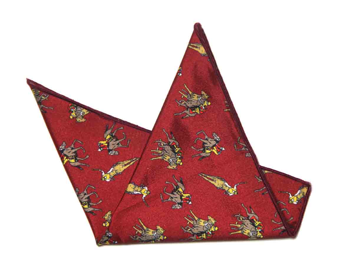 Gascoigne Pocket Square Horse Racing Red Brown Yellow Men's
