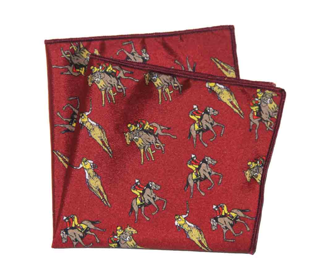 Gascoigne Pocket Square Polo Match / Polo Players Red Brown Yellow Men's