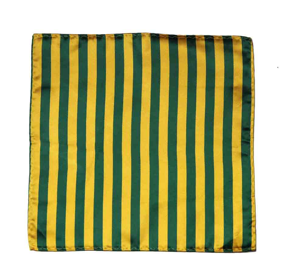Gascoigne Silk Pocket Square Yellow Green Repp Stripe Men's