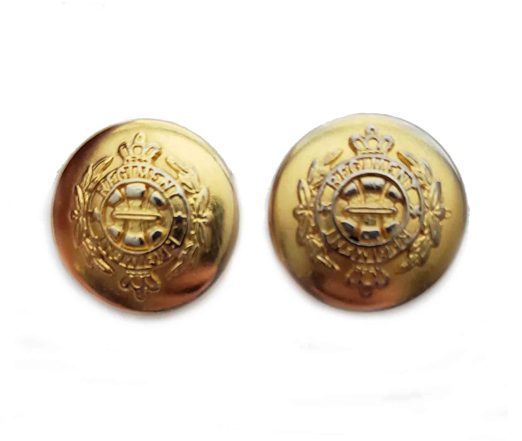 Two Vintage Regiment Dome Blazer Buttons Gold Brass Shank Crown Laurel Shield Men's