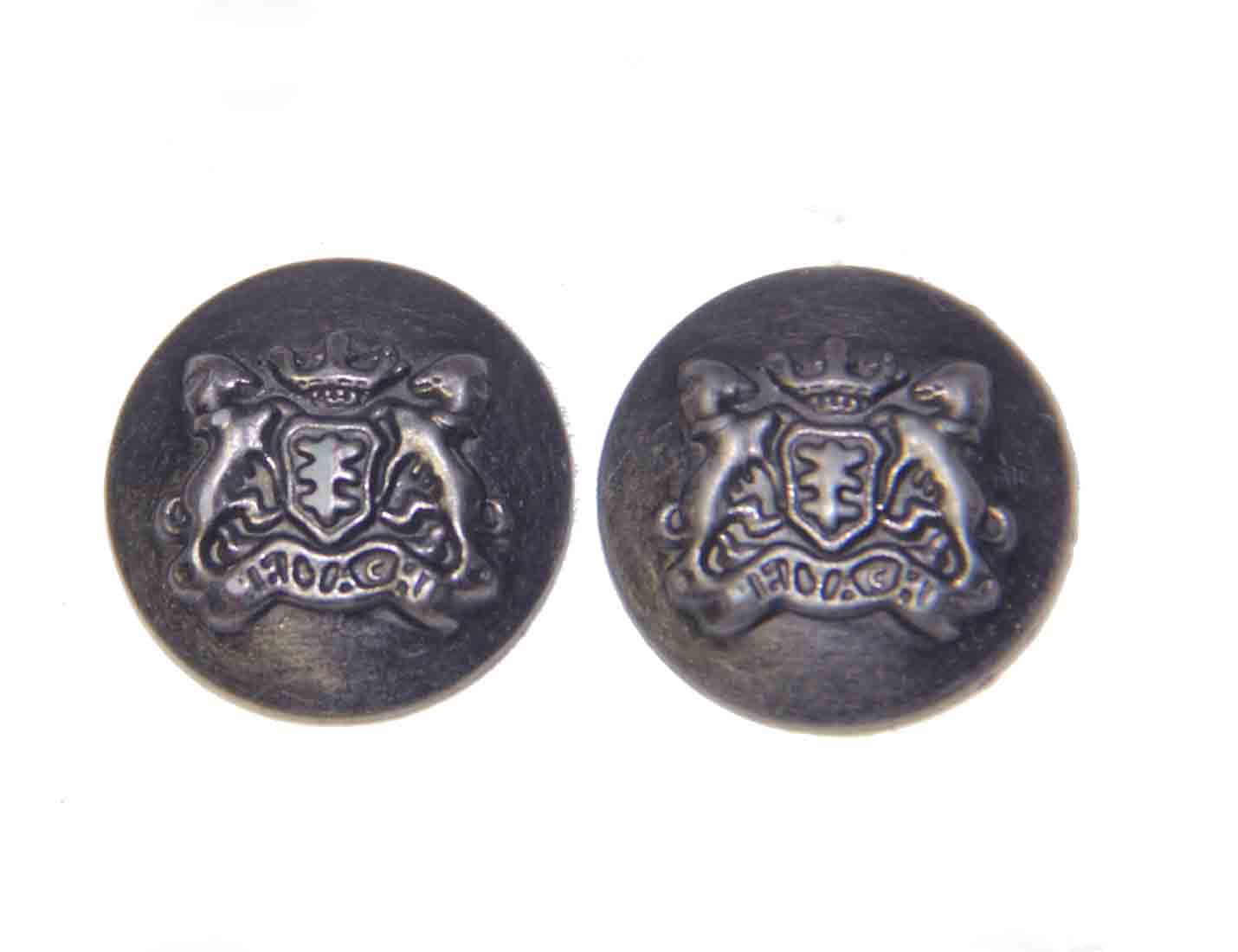 Two Vintage Kingsridge Blazer Buttons Dome Shank Gray Metal Lions Shield Men's 7/8 inch