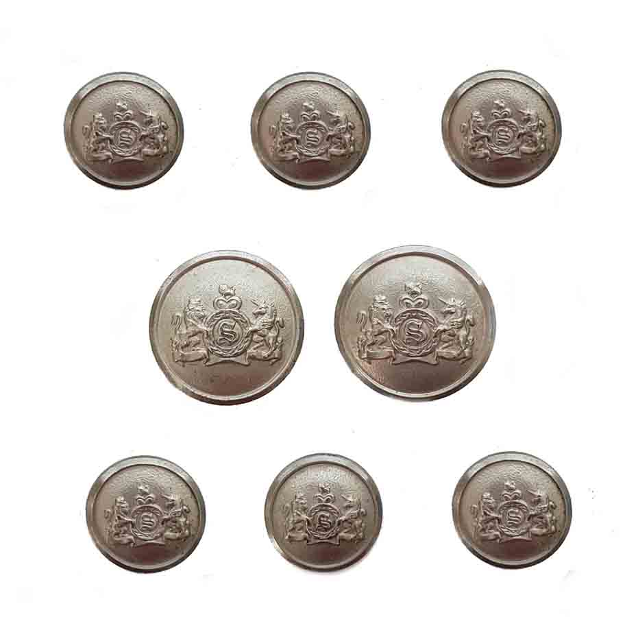 Vintage Stafford Blazer Buttons Set by Waterbury Gray Silver Lion Unicorn S Monogram Metal 7Y2 Men's