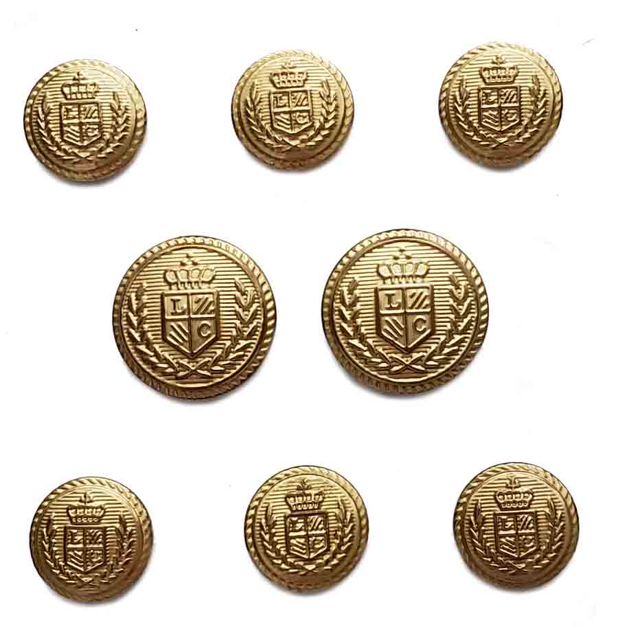 Vintage Gold Brass Blazer Buttons Set Crown Shield LC Monogram Unisex