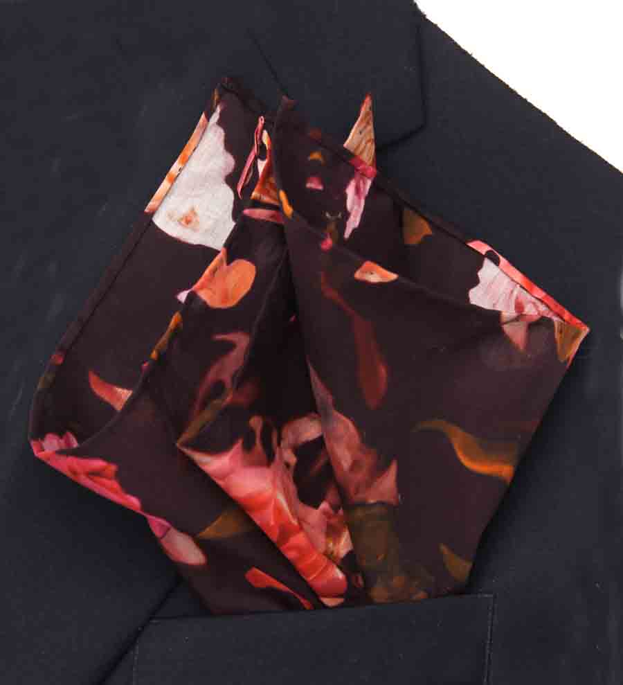 Hand Stitched Italian Lawn Cotton Fabric Pocket Square Floral Roses Pattern Men's