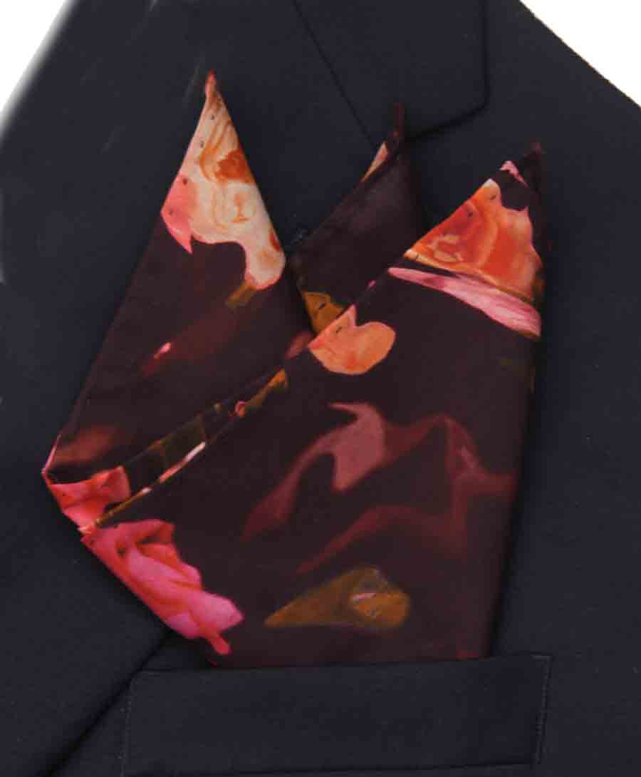 Hand Stitched Italian Lawn Cotton Fabric Pocket Square Floral Roses Pattern Men's