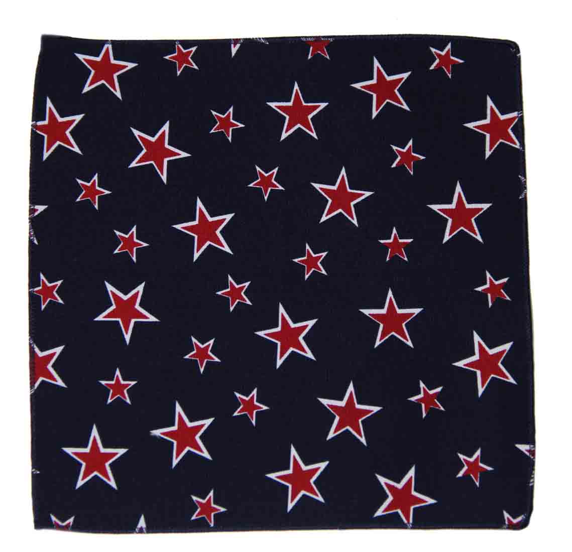 Gascoigne Pocket Square LInen Cotton Navy Blue Red White Stars Pattern Men's