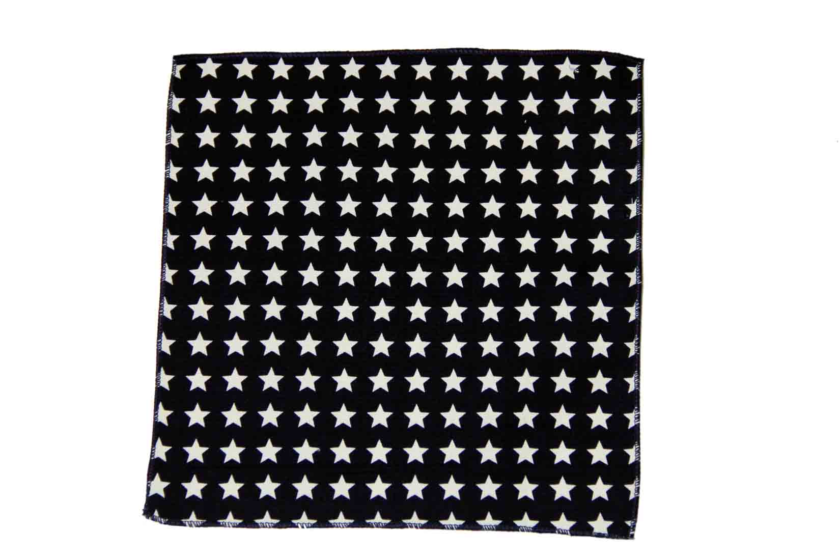 Gascoigne Pocket Square Cotton Linen Navy Blue White Stars Pattern Men's