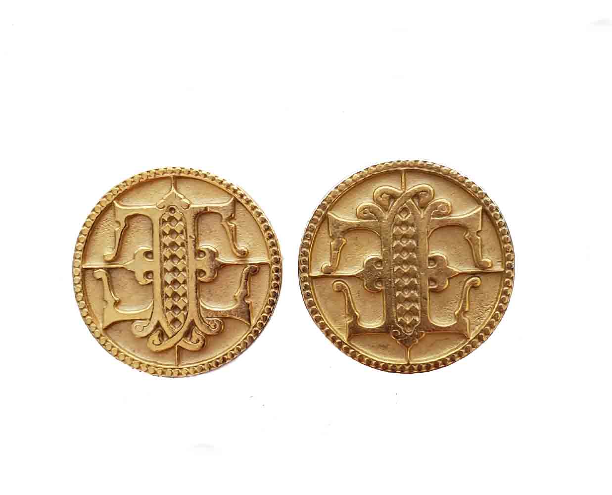 Two Large Vintage Blazer Jacket Coat Buttons Gold Brass T Monogram Men's
