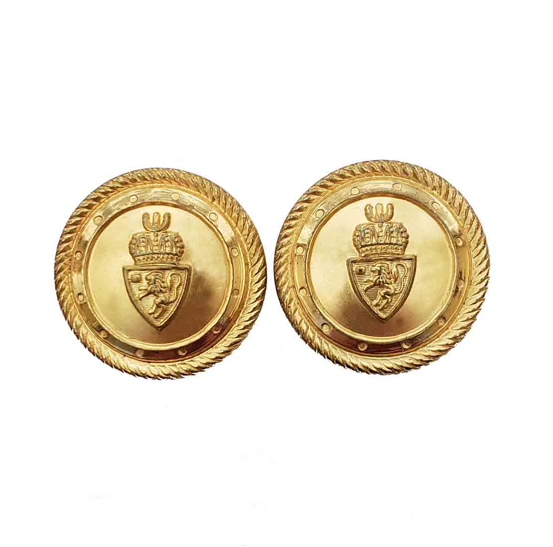 Two Vintage Waterbury Blazer Buttons Gold Brass Shank Crown Lion Shield Men's