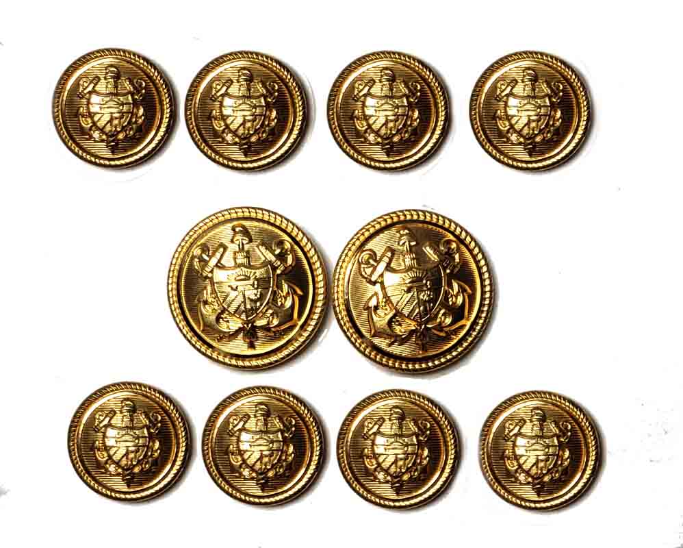 Vintage Waterbury Nautical Buttons Set Gold Brass Anchor Shield Men's