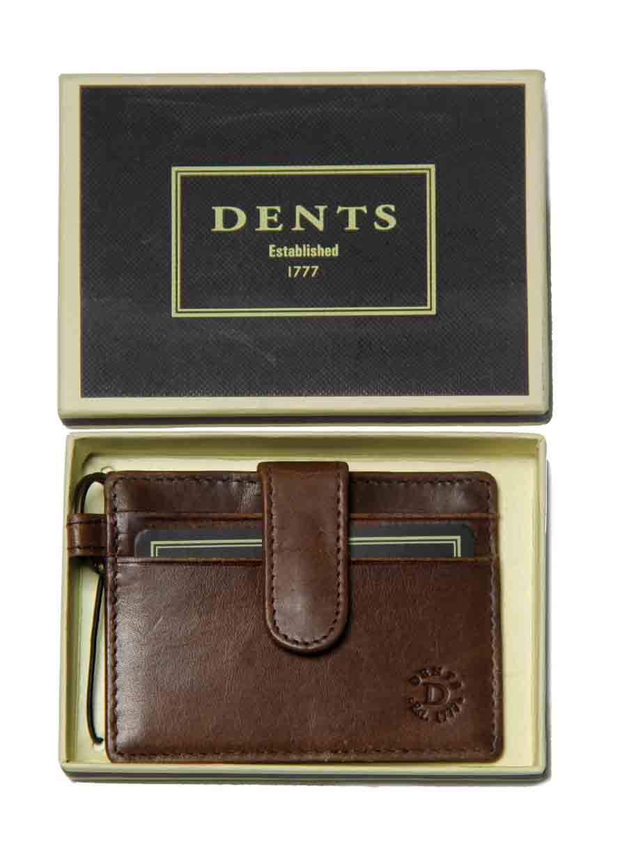 Dents England Genuine Leather Credit Card Wallet / Holder Brown RFID Blocking Men's