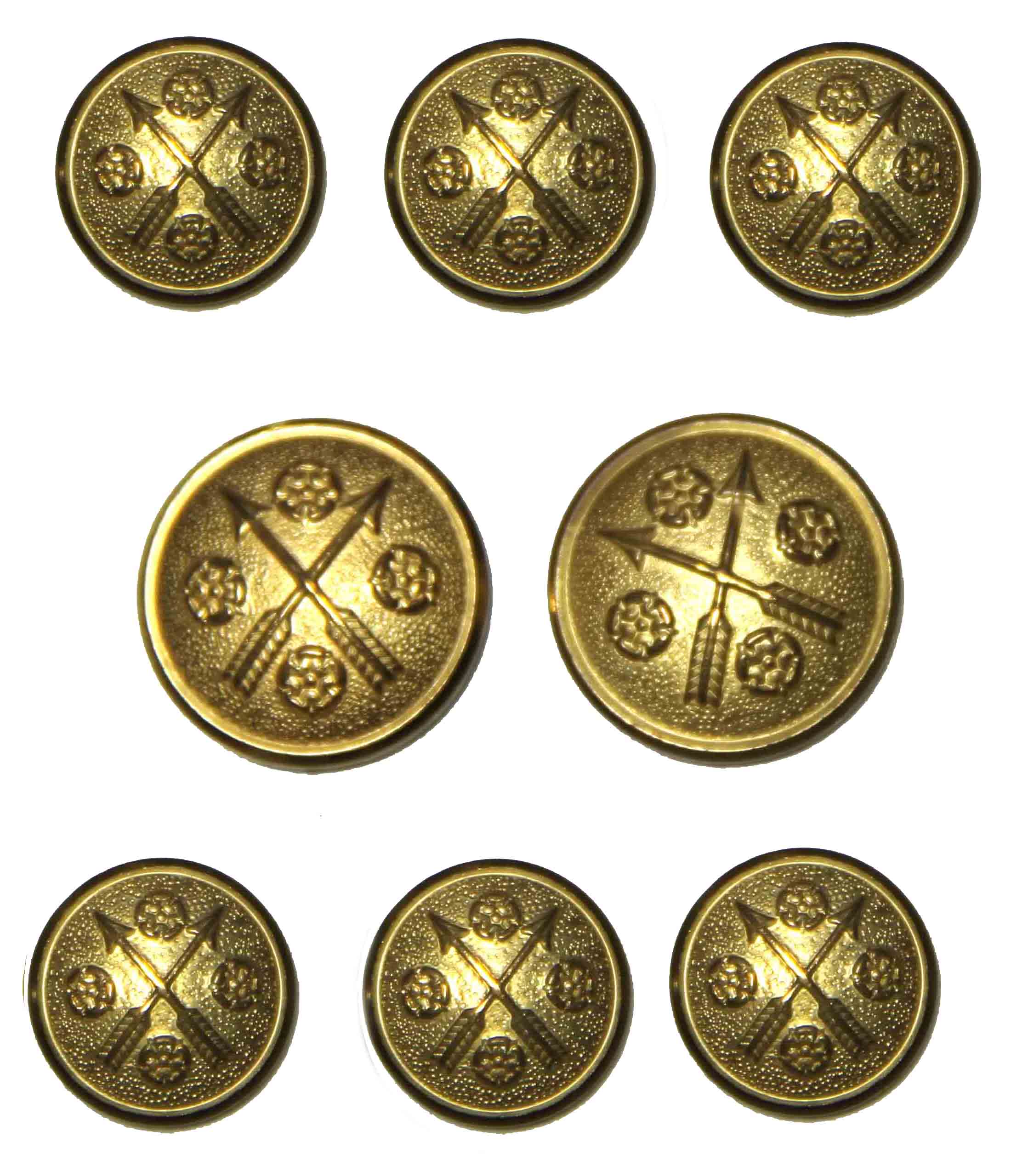 Vintage Waterbury Blazer Buttons Set Gold Brass Shank Double Arrows Floral Men's