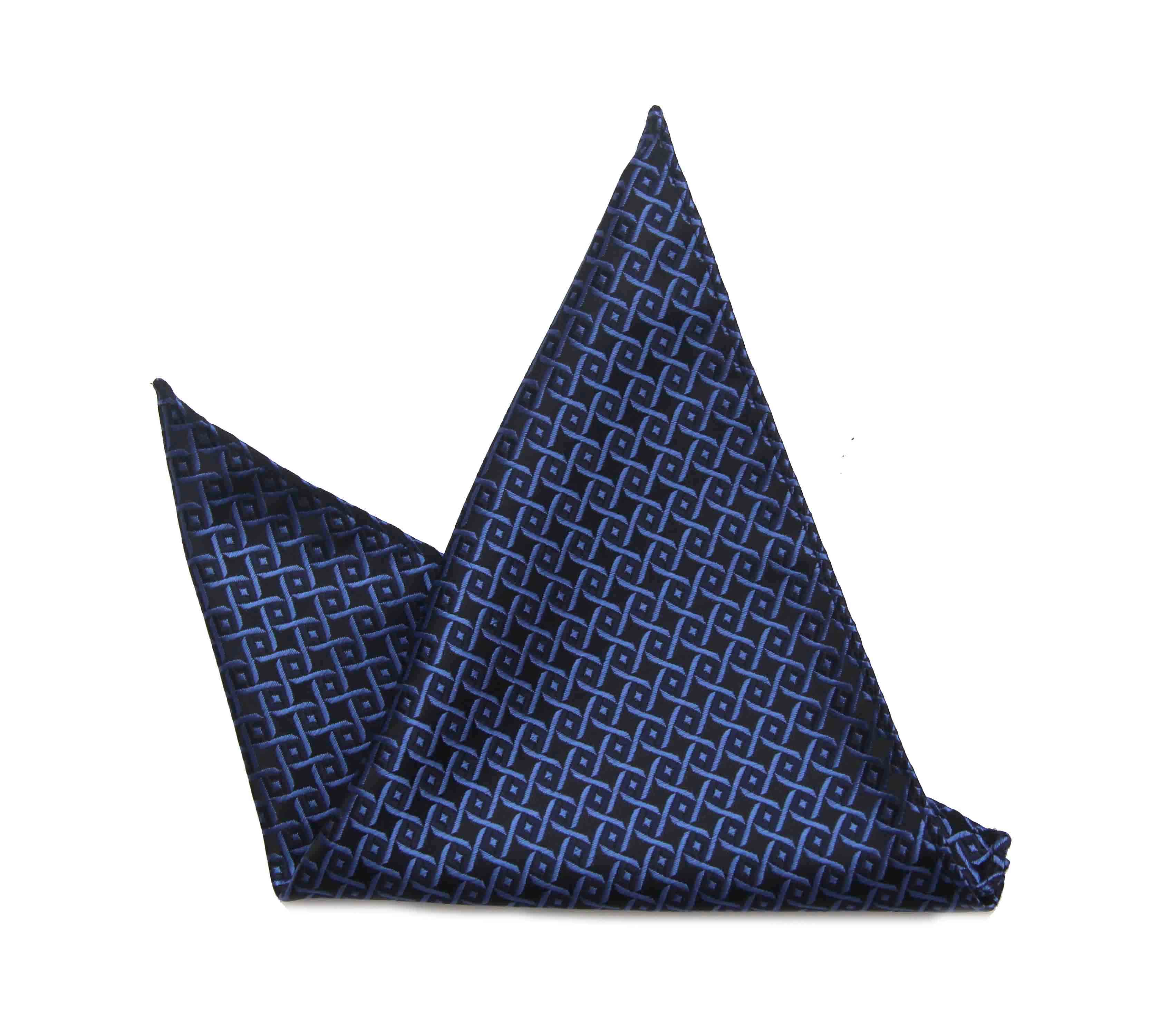 Gascoigne Silk Pocket Square Blue Black Interlocking Geometric Pattern Men's