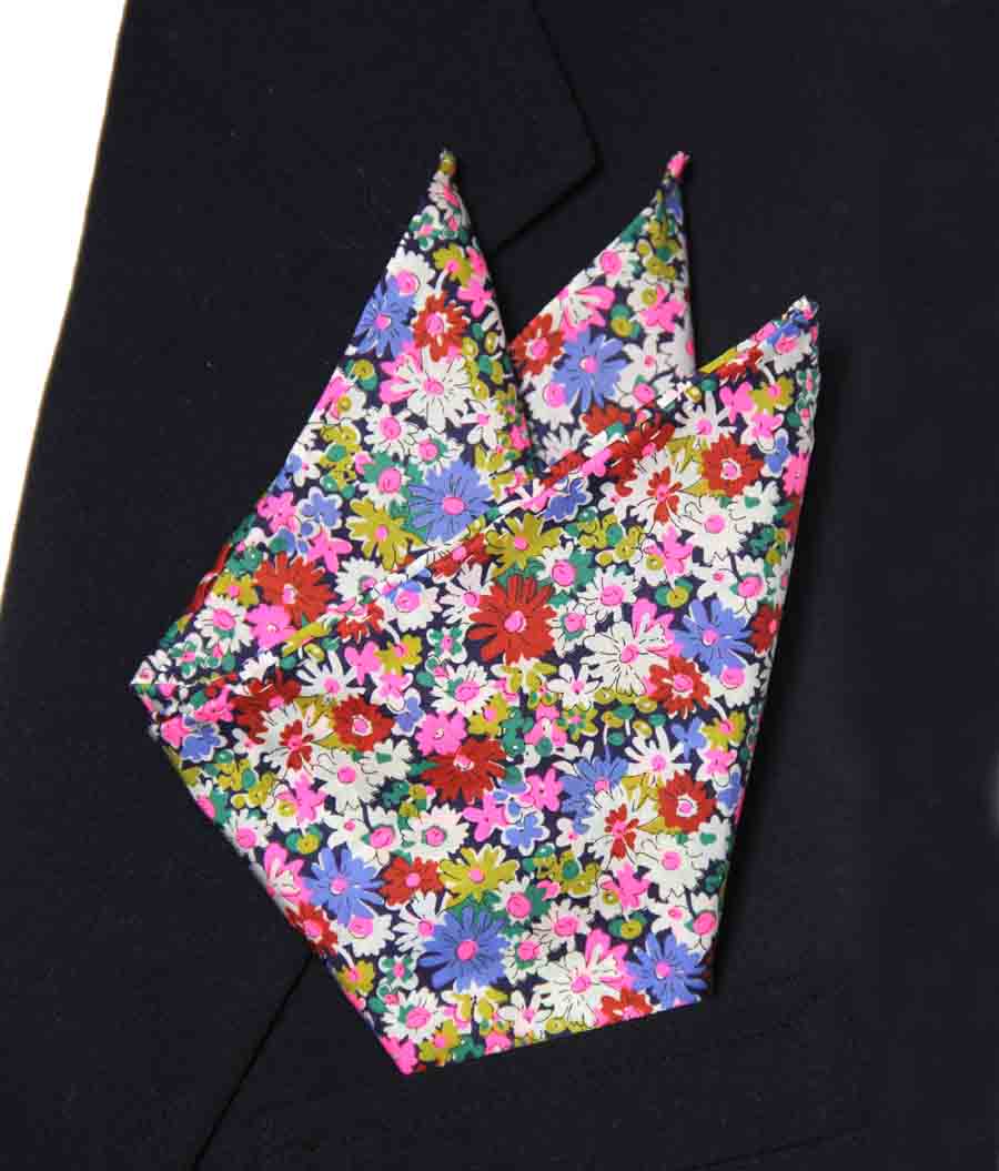 Hand Stitched Tana Lawn Cotton Pocket Square Floral Men's