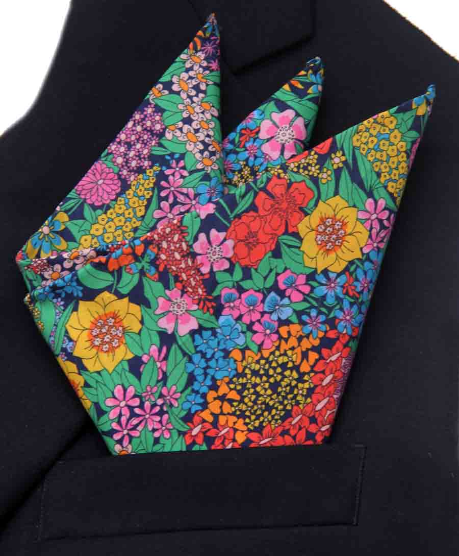 Hand Stitched Rolled Hem Tana Lawn Cotton Pocket Square Multicolor Ciara Floral Pattern Men's
