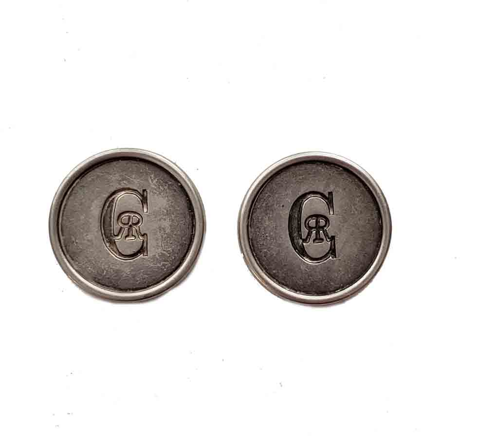 Two Vintage Nino Cerruti CR Monogram Blazer Buttons Metal Gray Silver Men's
