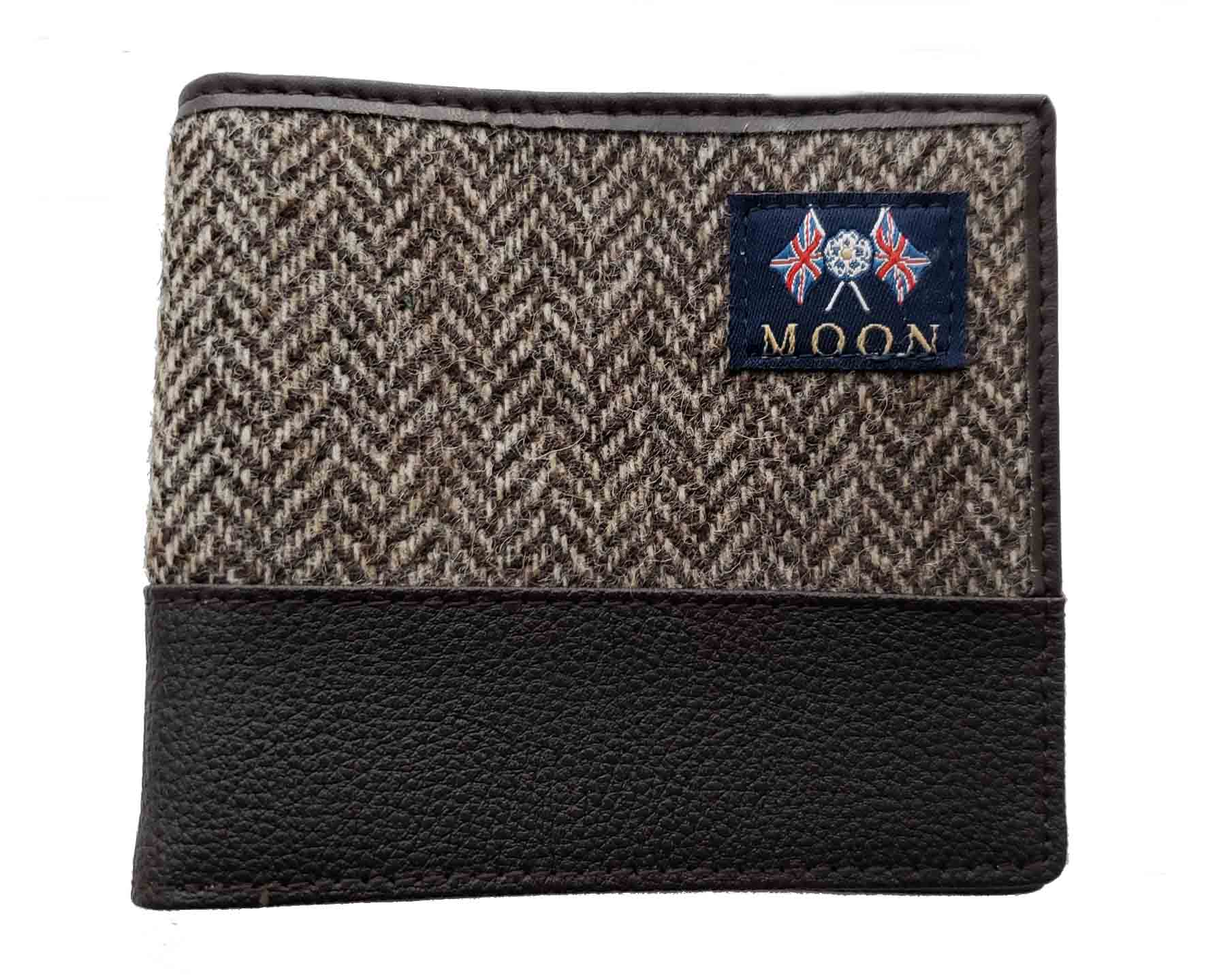 Sterling Abraham Moon Wool Herringbone Tweed Leather Wallet Lynmouth Brown Men's