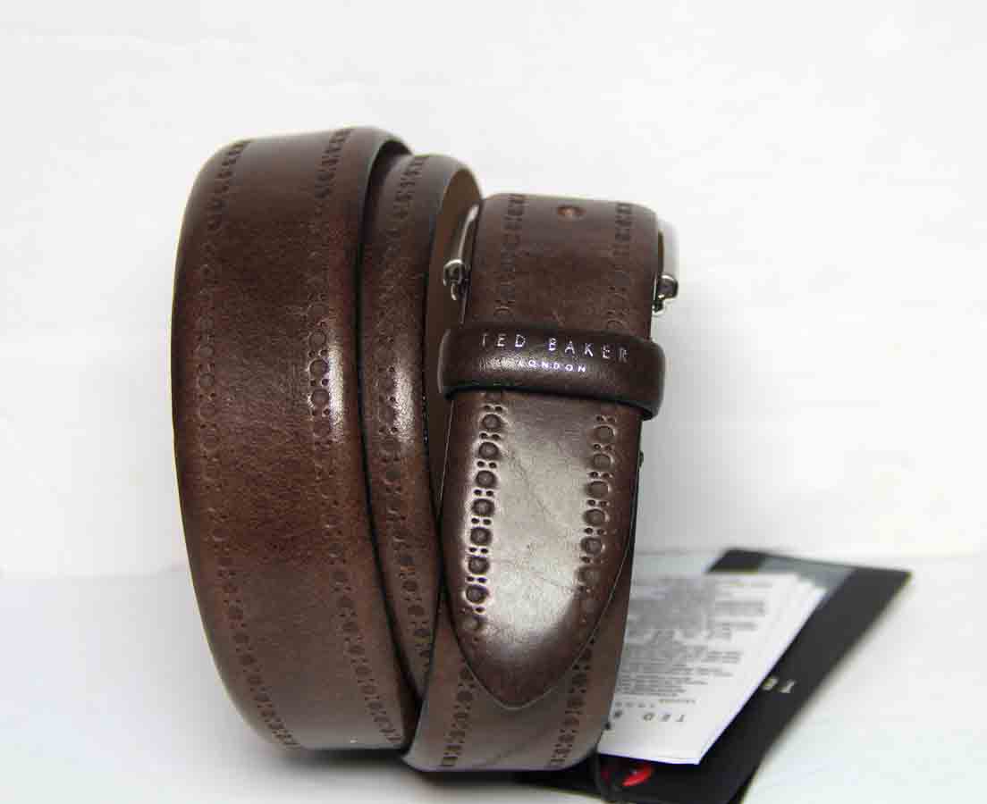 Ted Baker London Brogue Detail Leather Belt Brown Men's Size 36-38