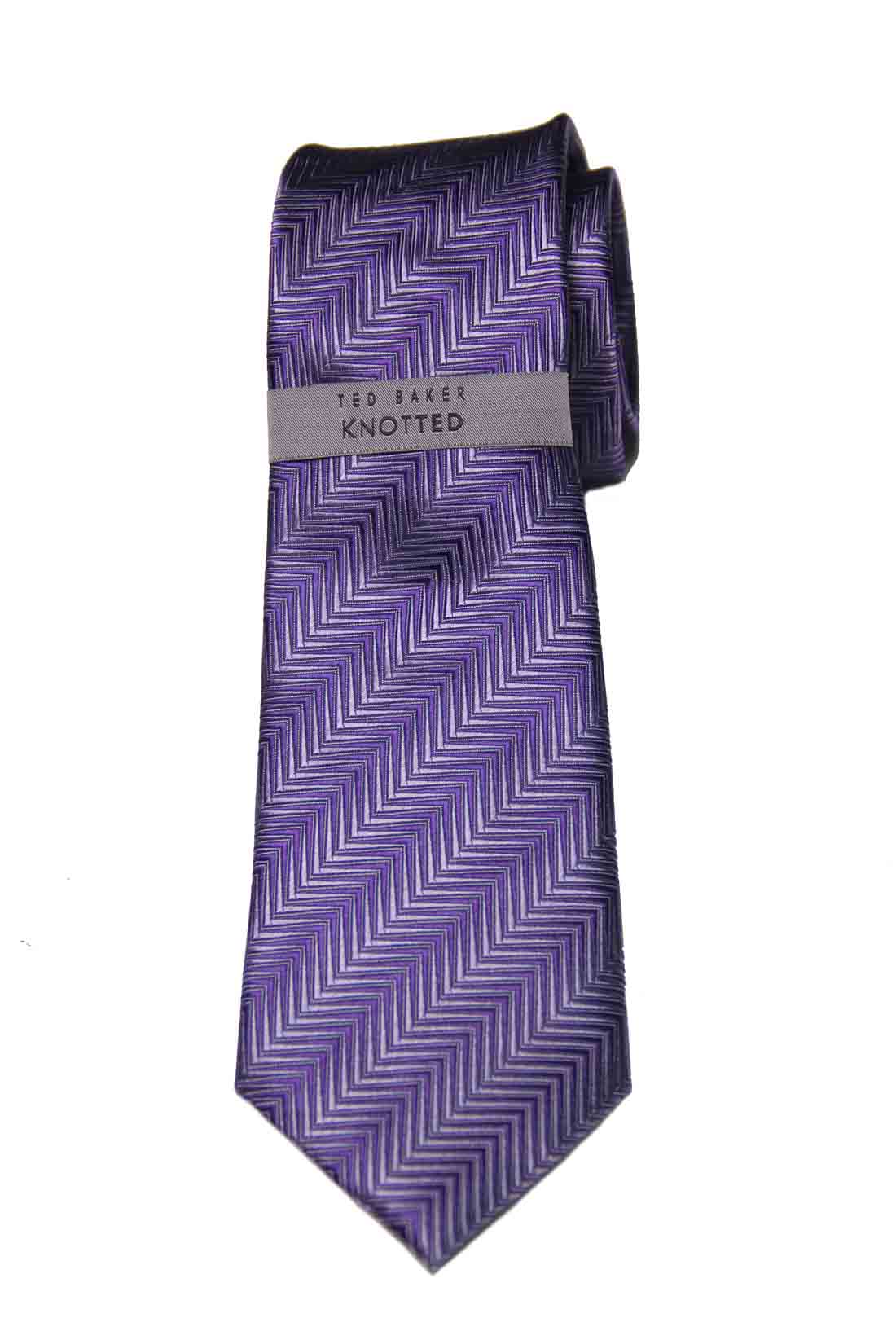 Ted Baker Fancy Woven Tie Purple Gray Geometric Silk Men's