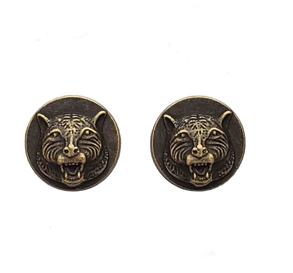 Two Men's Dome Top Tiger Pattern Blazer Jacket or Coat Buttons Antique Gold Brown Metal Men's