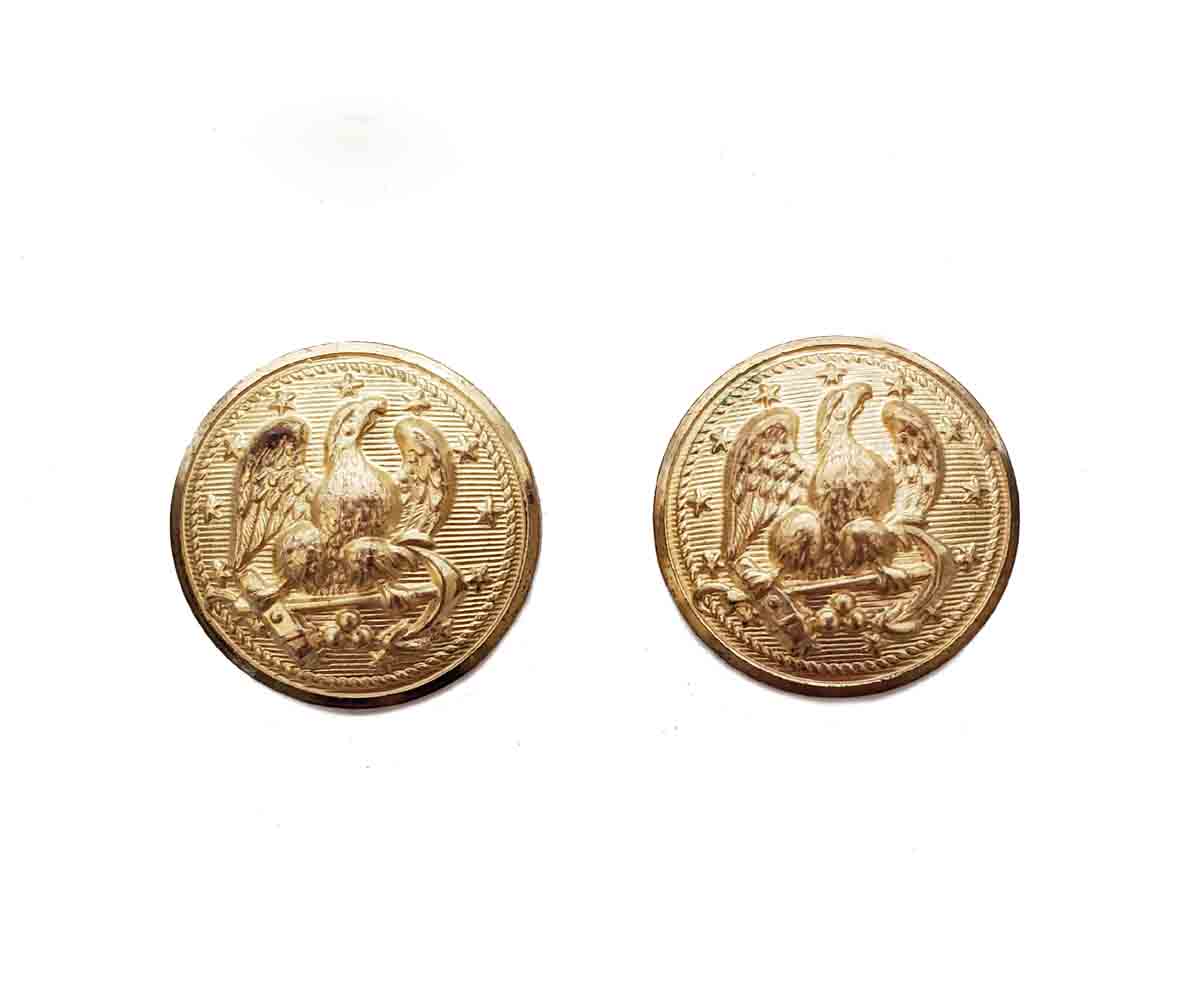 Two Vintage Waterbury Blazer Buttons Gold Brass Eagle Anchor Stars 3/4