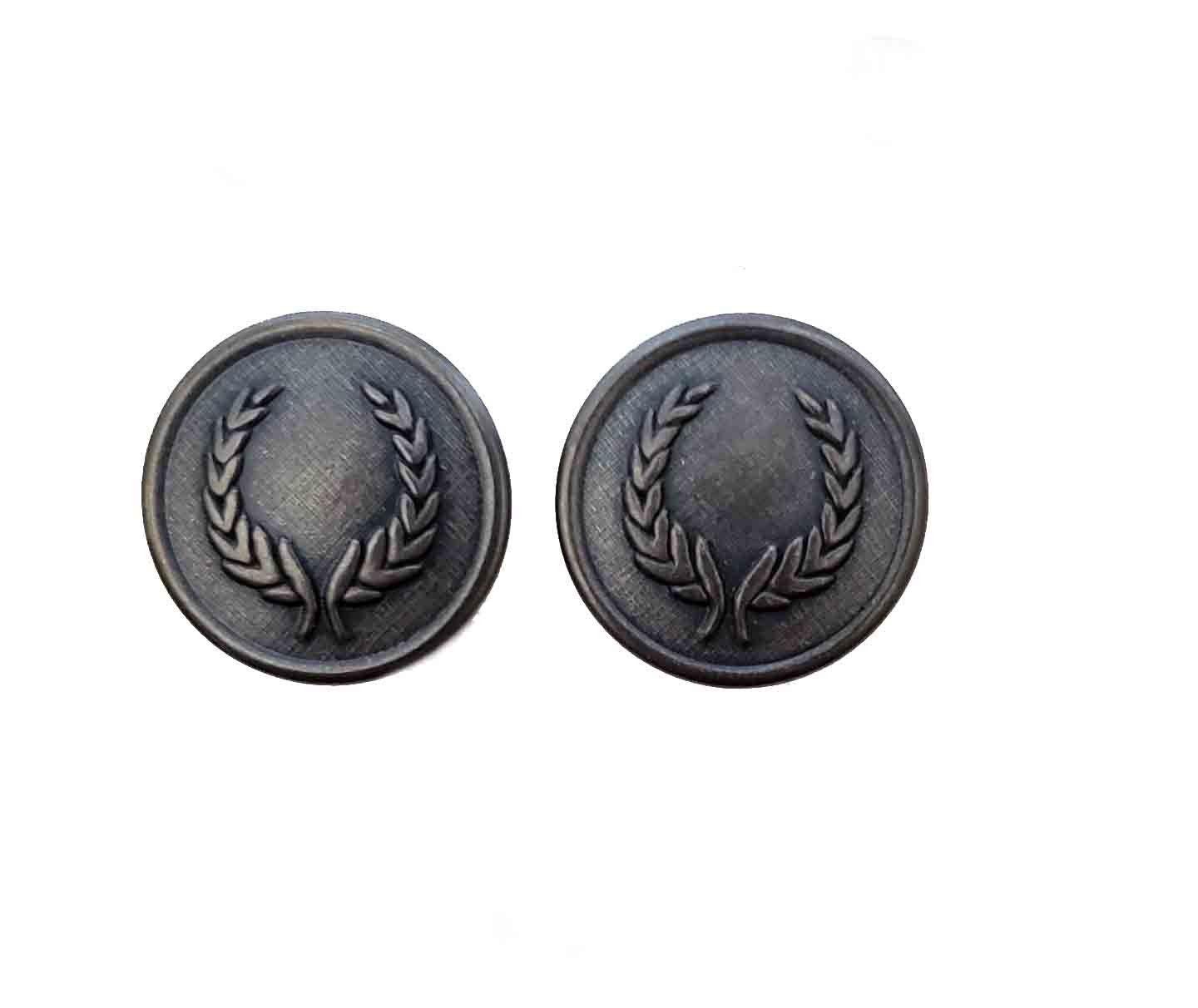 Two Vintage Waterbury Blazer Buttons Gray Metal Laurel Pattern Men's