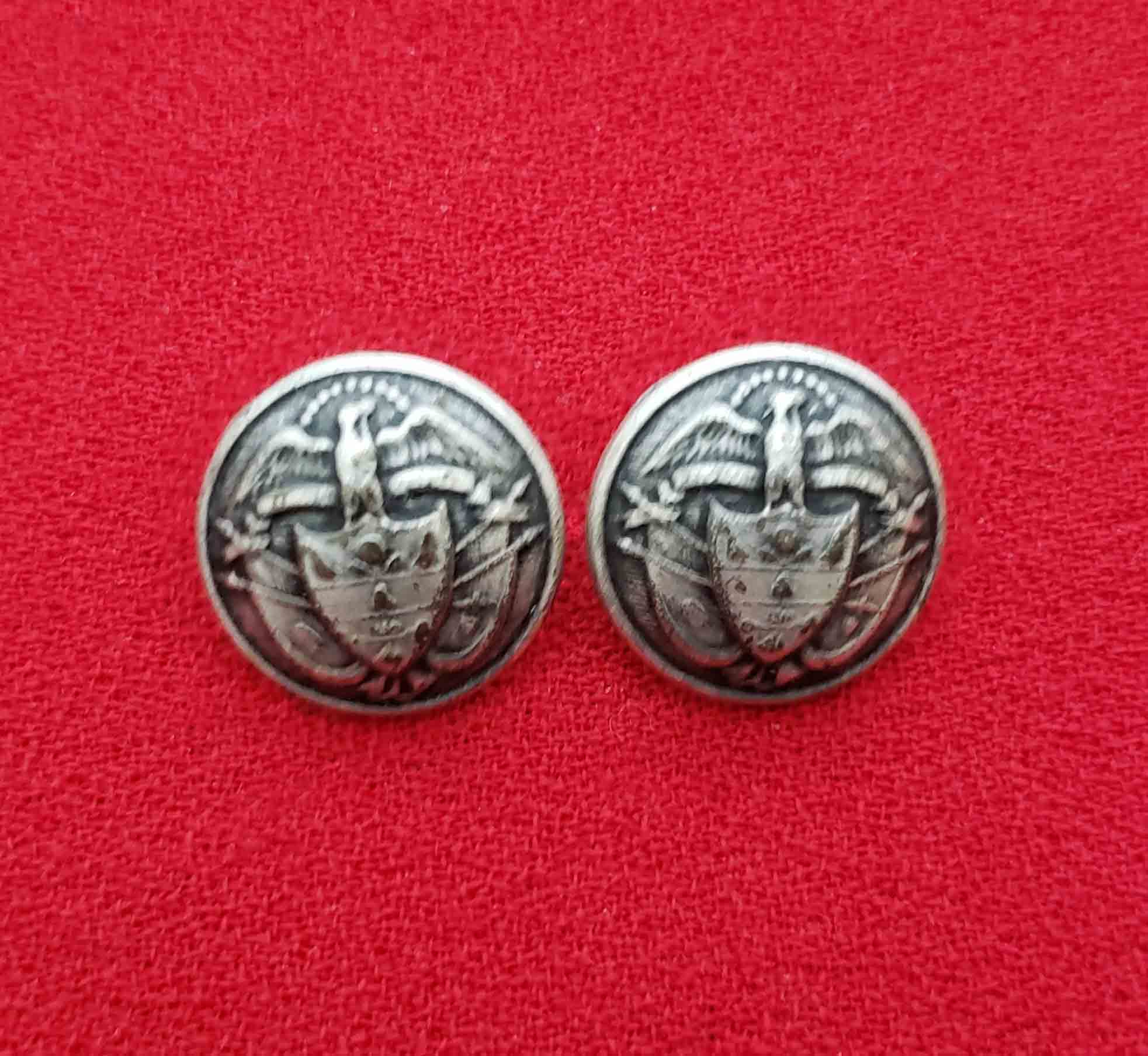 Two Vintage Kingsridge Dome Blazer Jacket Buttons Set Gray Metal Shank Eagle Shield