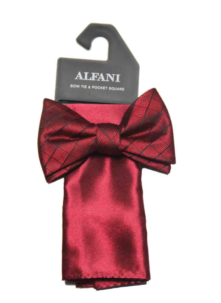 Alfani Bow Tie + Pocket Square Set Pre-Tied Red Men's