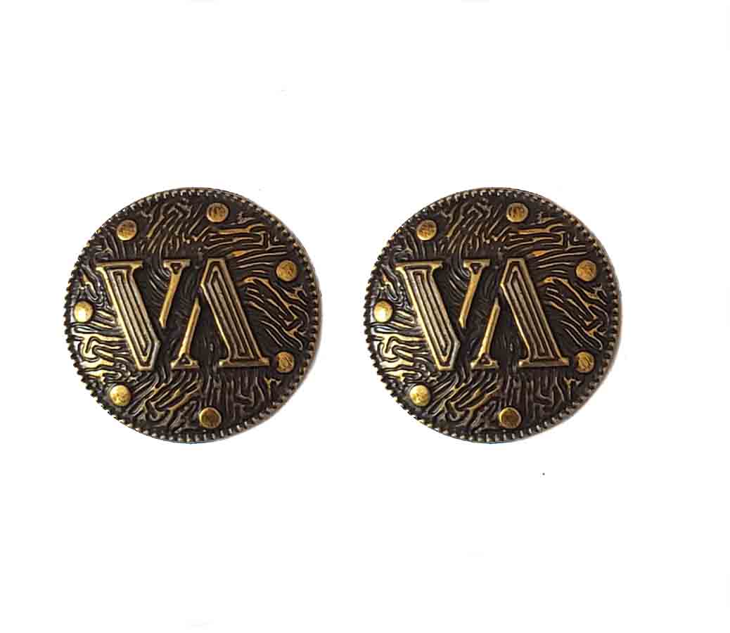 Two New Antique Gold Double V Monogram Semi-dome Blazer Buttons 