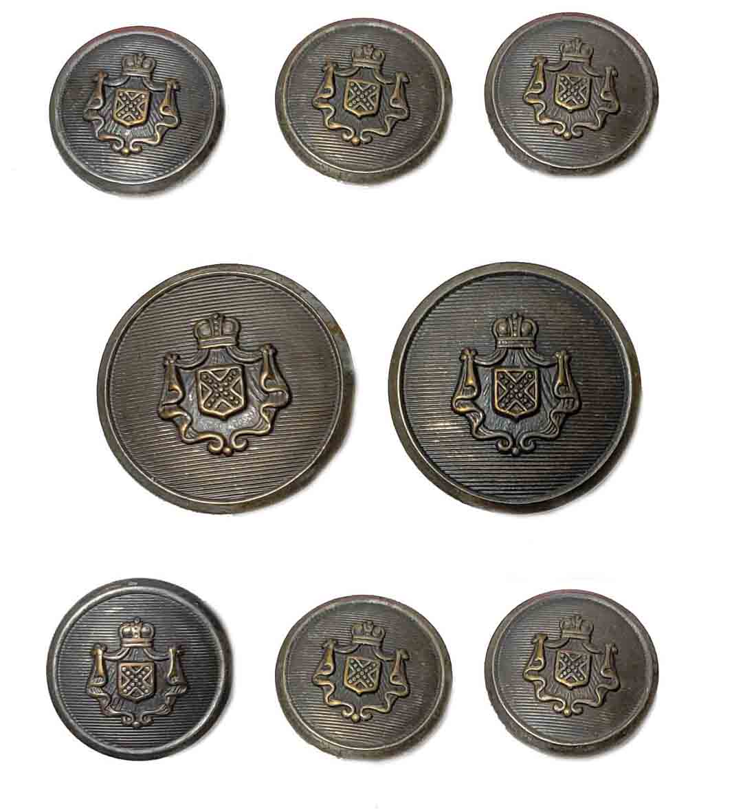 Vintage Aquascutum Blazer Buttons Set Brown Gold Metal Shank Crown Shield Men's
