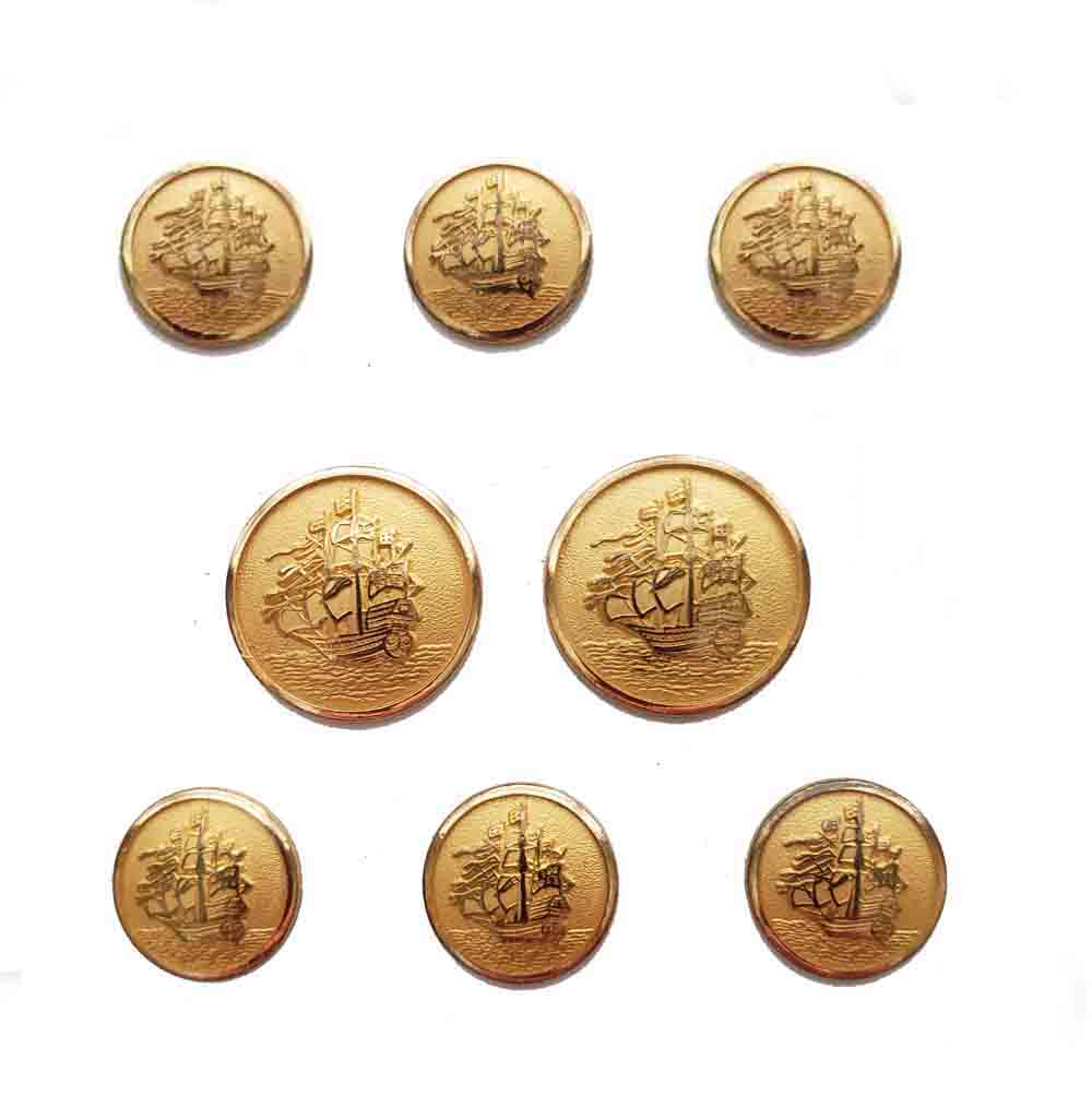 Vintage Benson & Clegg Blazer Buttons Set Gold Brass Shank Clipper Ship Made in England Men's