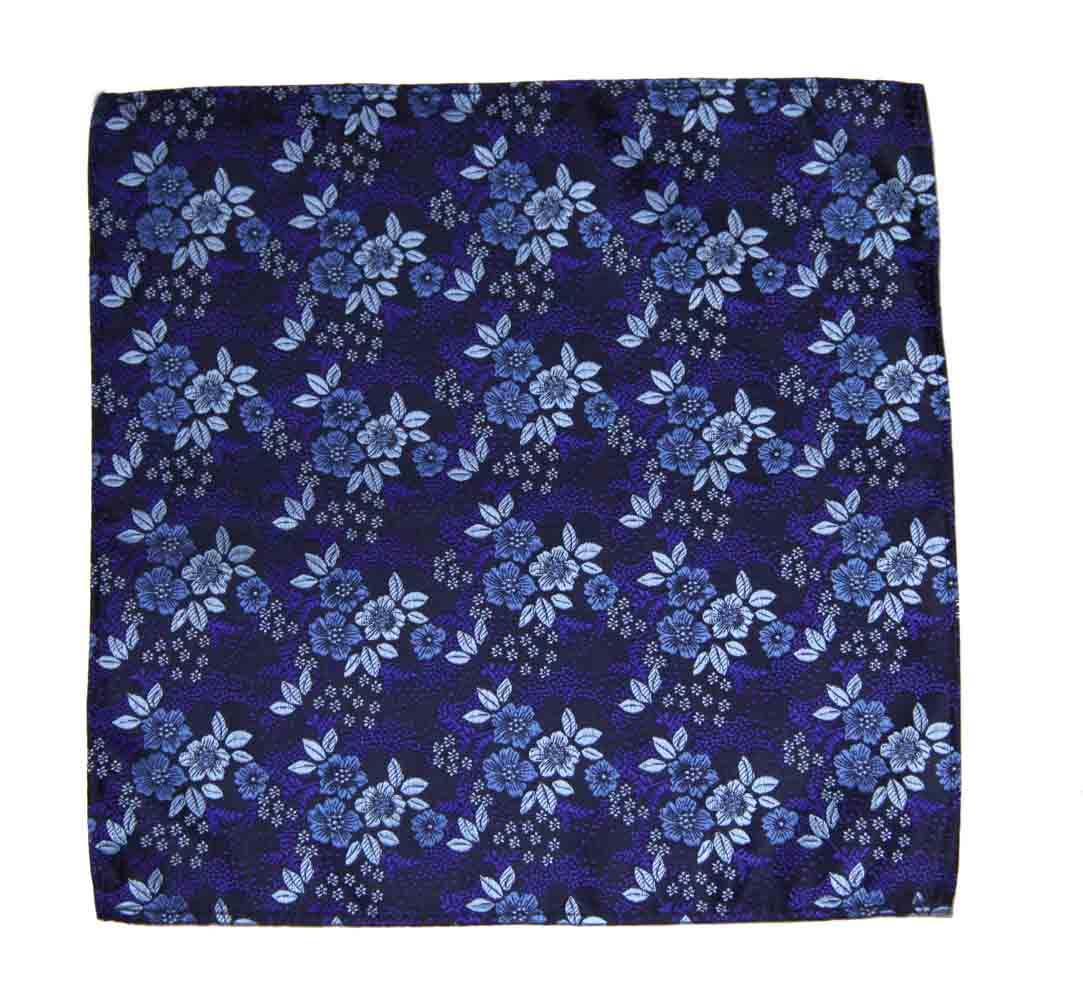 Gascoigne Silk Pocket Square Floral Blue Black Purple Men's